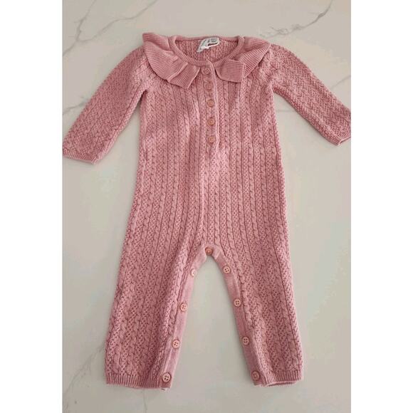 New Janie and Jack Pink Cableknit Sweater Romper One Piece Baby Girl 6-12 Months - Picture 3 of 5